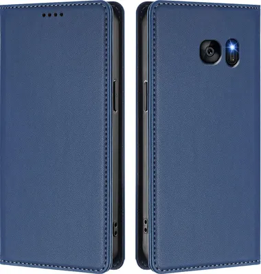 Image de Étui en cuir pour Samsung Galaxy S7, étui à rabat magnétique en cuirPolyuréthaneavec support, bleu foncé