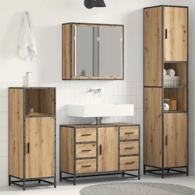 Image de Maison Exclusive - Ensemble de meubles de salle de bain, 3 pièces, chêne artisanal, 80 x 33 x 60 cm