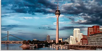 Produktbild von ARTland Glasbild Düsseldorf Skyline I Größe: 100x50 cm