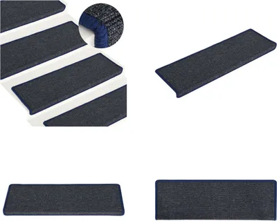 Imagen del producto de vidaXL: 15 alfombras para escaleras, 65x21x4 cm, gris y azul. Alfombras para escaleras, tapetes para escaleras, alfombras para escalones