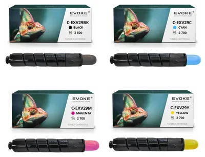 Image de Cartouches de toner compatibles Evoke pour Canon C-EXV29 CEXV29, pack de 4 couleurs CMJN : noir, cyan, magenta, jaune, pour environ 117 000 pages, compatibles avec les modèles imageRUNNER ADVANCE C5030, C5030i, C5035, C5035i, C5235i, C5240i