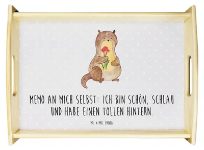 Produktbild von Mr. & Mrs. Panda Dekotablett Otter Blumenstrauß - Grau Pastell - Geschenk, Deko Tablett, Selbstliebe, sofatablett, Positiv, Serviertablett, Servier, Süß, Achtsamkeit