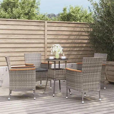 Produktbild von 5-TLG. Garten-Bistro-Set mit Kissen Grau Poly Rattan Bierzeltgarnitur, Gartenbar, Biertisch Bierbänke, Essgruppe, Gartenmöbel Set, Balkonmöbel, 3187425