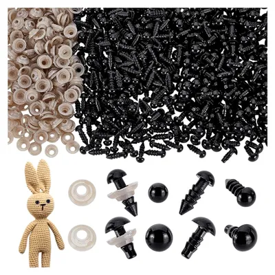 Produktbild von 600 Stück 6mm und 8mm Sicherheitsaugen aus Kunststoff in Schwarz mit Unterlegscheiben für Amigurumi und Bastelarbeiten