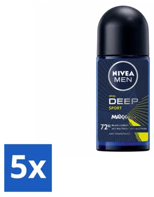 Imagen del producto de 5 unidades de antitranspirante en roll-on NIVEA MEN Deep Sport, 50 ml cada uno. Paquete económico