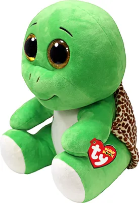 A plush toy turtle sitting down.