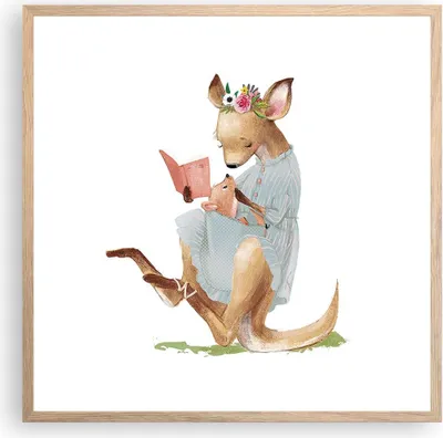 Produktbild von Gerahmtes Poster - Rahmen in heller Eiche - Känguru Mama Kind - 60x60 cm - Wand Bild - Wanddeko - Wandbilder - Kunstposter - Wandposter - Bilderrahmen - Bilder - Kunstdruck - P2NAC60x60-4705