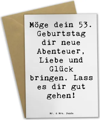 Produktbild von Mr. & Mrs. Panda Klappkarte Spruch 53. Geburtstag Abenteuer - Weiß - Geschenk, genesungskarte, besondere Wünsche, Geburtstagsgeschenk, osterkarte, Glückwunschkarte