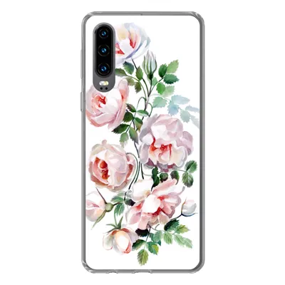 Produktbild von MuchoWow® Handyhülle Schutzhülle Hülle für Huawei P30 Aquarell - Rosen - Blumen Silikon Softcase Handy Hülle - Kartenbesitzer