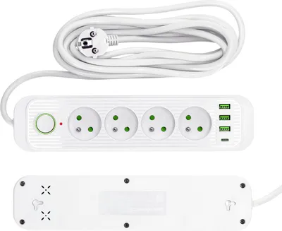Produktbild von Weißer Mehrfachstecker 4-fach, 4x USB, 1,5m Kabel