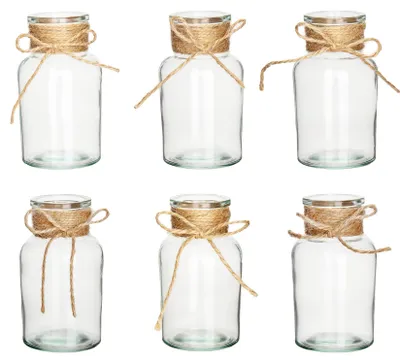 Productafbeelding van Mini glazen vaasjes - set van 6 kleine bloemenvaasjes voor tafeldecoratie - rond - transparant