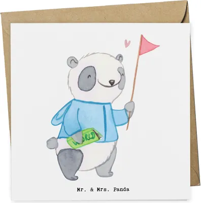 Produktbild von Mr. & Mrs. Panda faltkarte Reiseleiter Herz - Weiß - Geschenk, Glückwunschkarte, doppelkarte, Klappkarte, anlasskarte, Grußkarte
