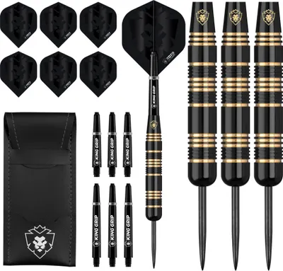 Produktbild von KOTO - Black Academy Brass 90% Darts 23 G, Schwarz, 55.0x8.6mm, Darts Set inkl. 3 Barrels, 2 Sets Flights + Schäfte & Dartwallet, Fester Ringgrip