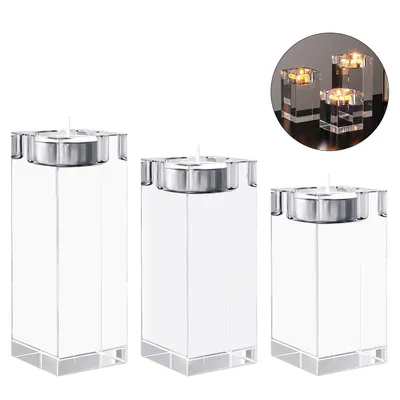 Produktbild von 3PCS Kristall-Kerzenhalter, quadratische Glas-Teelichthalter, transparent,für Tischdeko, Hochzeit,Abendessen, Wohnzimmer, Schlafzimmer & Kaminständer