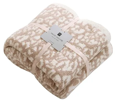 Produktbild von Wendbare Fleecedecke für Sofa und Bett, flauschig, ultraweich, Mikrofaser, Leopardenmuster, 130 x 160 cm, Beige