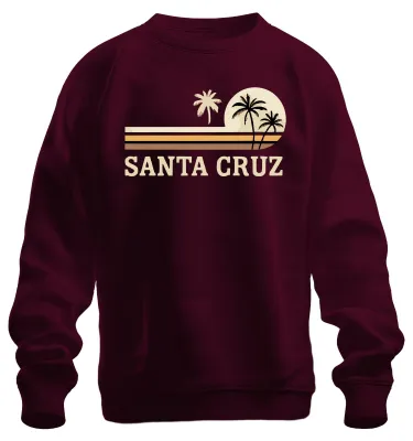 Produktbild von SANTA CRUZ Surfen Kalifornien Strand Palmen Vintage Retro Sweatshirt Pullover, Burgundy, L