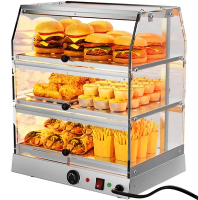 Speisenwärmer-Vitrine, 3 Ebenen, Edelstahl, 300 W, 220 V