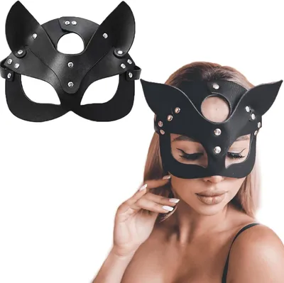 Produktbild von Catwoman Maske, schwarzes Leder Halbgesichtsmaske, fuer Halloween, fuer Kostuemparty