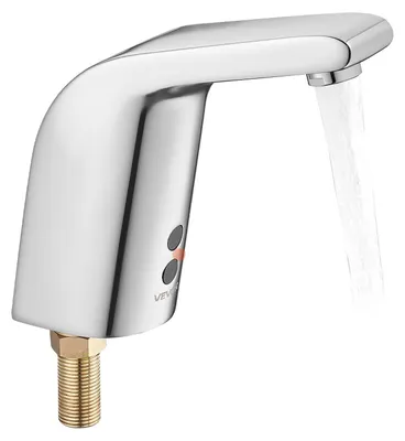 Image de Robinet de lavabo sans contact VEVOR (argent chromé) pour salle de bains, robinetterie automatique pour lavabo, robinet de toilettes à eau froide à un trou, robinet à piles, robinet à capteur