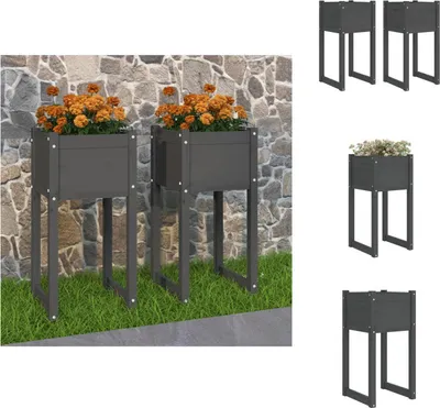 Image de vidaXL Bac à plantes 2 pcs. Gris 40x40x81 cm Pin massif - Pots de fleurs & Jardinières