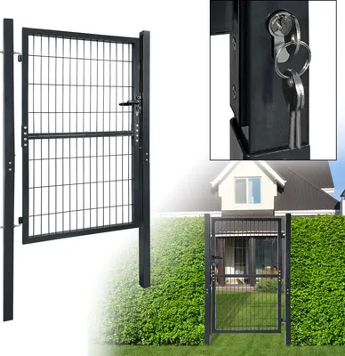 Zdjęcie produktu dla LARS360 150 x 100 cm furtka ogrodowa metalowa brama ogrodzeniowa antracyt solidna trwała pojedyncza falowana siatka z zamkiem klamka klucze