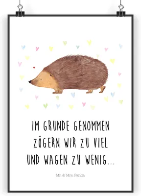 Produktbild von Mr. & Mrs. Panda Bild Igel Herzen DIN A5 - Weiß - Geschenk, Wandbild, drucke, Posterdruck, Wanddekoration, Vertrauen, Plakat, Liebe, Lustige Sprüche, Kuss, Herz