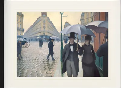 Obrázek produktu pro Gustave Caillebotte Zarámovaný obraz s jemným paspartováním | Wall Art | V rámu - Ulice v Paříži za deštivého dne, 1877 (60 x 80 cm)