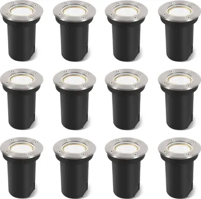 Image de Hengda 12 x 3 W, lampe de sol orientable, IP67, spot LED encastré d'extérieur, spot de sol, lampe de sol, blanc neutre - boîtier argenté