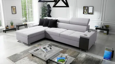 Produktbild von Ecksofa mit Schlaffunktion Sofa MOREN I MINI Eckcouch Ottomane Links Grau SAWANA 84 IM SOFA