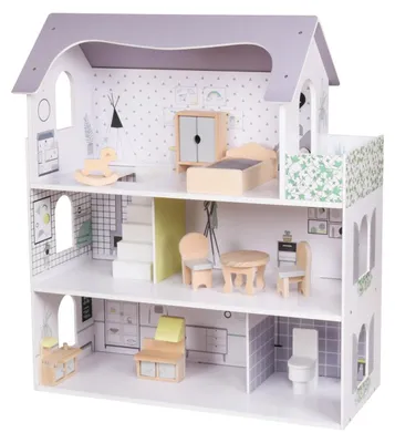 Obrázok produktu pre Drevený domček pre bábiky s nábytkom Rose Montessori Baby Mix