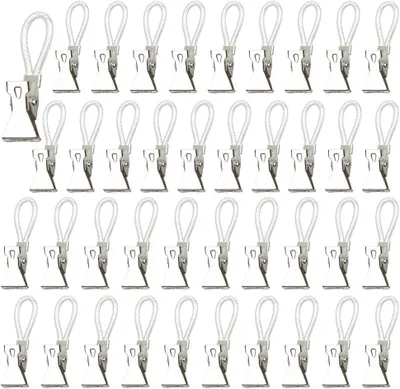 Image de Pince-serviettes en métal, blanches, lot de 30, pour suspendre les serviettes