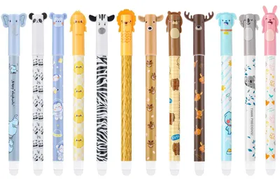 Immagine prodotto di Omgoods - Set di 12 penne a gel cancellabili a tema animali