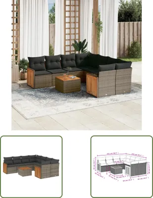 Produktbild von The Living Store 9-tlg. Garten-Sofagarnitur mit Kissen Grau Poly Rattan