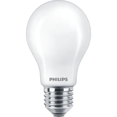 A close-up studio shot of a white LED light bulb with a silver screw base.