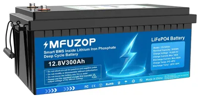 Obrázok produktu pre Batéria LiFePO4 – 12 V, 300 Ah, hlbokocyklová – 3,84 kWh – integrovaný systém riadenia batérie (BMS) – pre solárne systémy, karavany, lode
