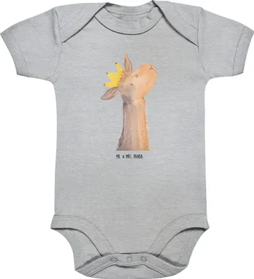 Produktbild von Mr. & Mrs. Panda Strampler Baby Lamakopf König 1. - 3. Monat - Heather Grey - Geschenk, Einteiler, Abitur, Vorgesetzter, babykleidung body, Abi, Lama, Freundin, overall