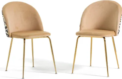 Immagine prodotto di Set di 2 sedie da pranzo imbottite in velluto decorato, gambe in metallo, design elegante per cucina, sala da pranzo, bar e ristoranti SARA - Leopardo/Oro