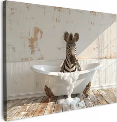 Produktbild von MuchoWow® - Leinwandbilder - Vintage - Zebra - Wilde Tiere - Badewanne, Wandbild, Wanddeko Bilder Wohnzimmer, 70x50 cm