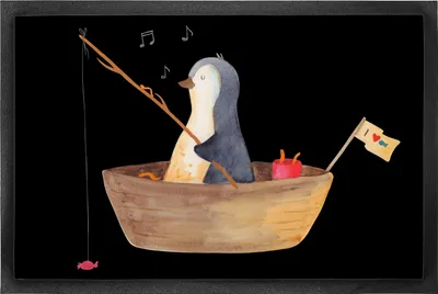 Produktbild von Mr. & Mrs. Panda fußmatte Pinguin Angelboot 60 x 90 cm - Schwarz - Geschenk, Boot, Trennung, Optimistisch, Schmutzmatte, Scheidung, Schmutzfänger, Fußabtreter, Motivation