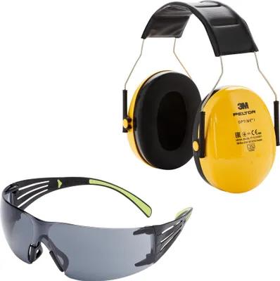 Produktbild von 3M™ SecureFit™ 400 Schutzbrille + 3M™ Peltor™ Optime™ Komfort-Kapselgehörschutz H510A