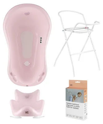 Obrázok produktu pre SADA: Detská súprava na kúpanie v bielej farbe: vanička, stojan, odtok a sedadlo - 4-dielna súprava s motívom: Hug Me Rose