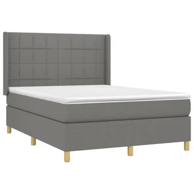 Imagen del producto de Cama con somier y colchón, color gris oscuro, 140x200 cm, tapizada en tela