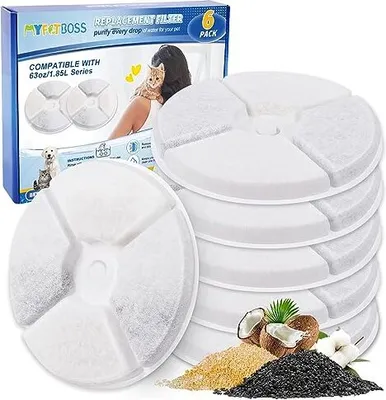 Produktbild von Myfatboss Pack 6 Filterkatze Fountain 2.0 & 3,0 Trinkkatze, 1,85 l Wasserspender Katzen, Hunde