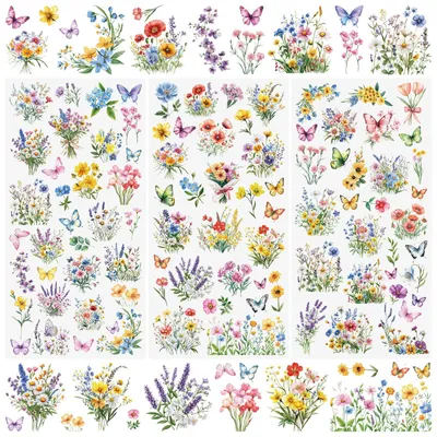 3 Blatt Blumen-Abziehbilder, Scrapbooking, Möbel, DIY, 15 Muster