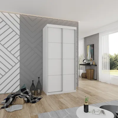 Produktbild von KIER FURNITURE Kleiderschrank mit Schiebetüren TOP PLUS , Schlafzimmer Schrank, Garderobeschrank, Flurschrank Weiß 100x200x62cm