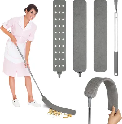 Produktbild von Staubwedel Waschbar, Stange Biegbar Eckbesen, 1.2m-2.5m Ausziehbar Duster Mikrofaser Edelstahl Teleskop mit Zwei Austauschbare Reinigungsbürsten,für Staubwedelen Spinnweben