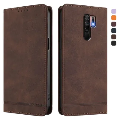 Produktbild von Hülle für Xiaomi Redmi 9, Retro Kunstleder Ständer Klapphülle mit Kartenfächer und Magnetische Braun