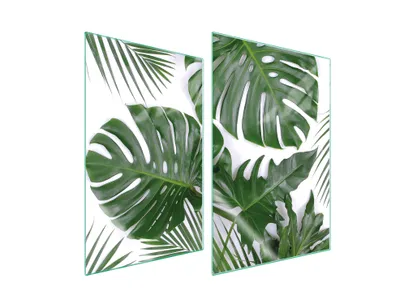 Produktbild von Herdabdeckplatten 2 teilig 35x52 Glaskeramikkochfeld Abdeckung Glas Schneidebrett Monstera Laub