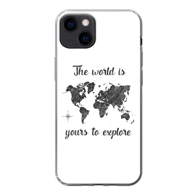 Produktbild von MuchoWow® Handyhülle Schutzhülle Hülle für iPhone 13 Weltkarte - Schwarz - Sprichwörter Silikon Softcase Handy Hülle - Karteninhaber