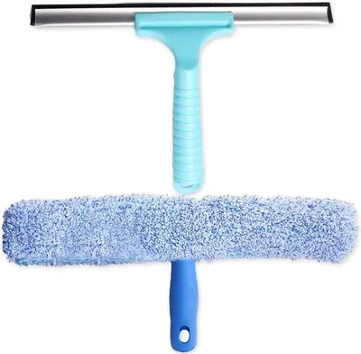 Image de Kit de nettoyage pour vitres 2 en 1 - Brosse télescopique de 15 cm avec bande en microfibre pour un résultat brillant